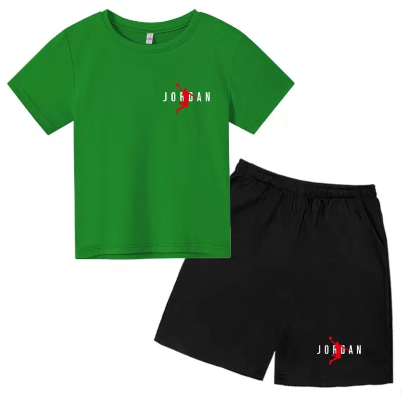Children Summer Clothes T-shirt Sports Wear Letter Short-Sleeved +Shorts Boy 2P Girl Casual Fashion Coat Sunshine Basketball Set