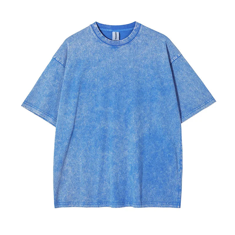 T-shirt for Men Cotton Loose O-Neck Solid Color Men&
