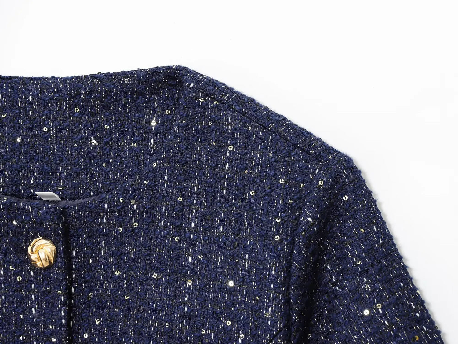 Women 2025 Fashion Blue Tweed Blazer Coat With Belt Female Short Sleeve Outerwear