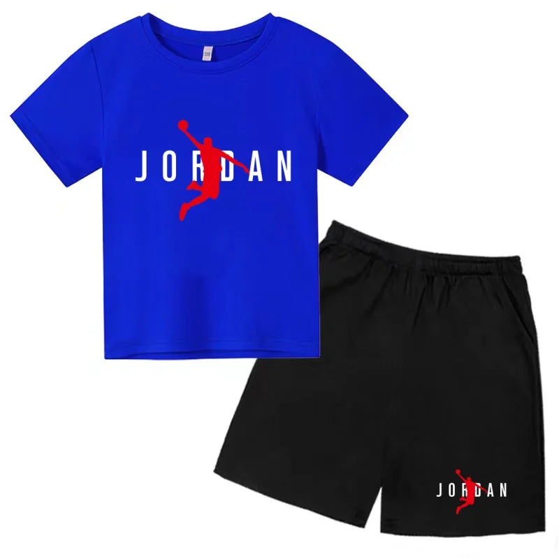 Children Summer Clothes T-shirt Sports Wear Letter Short-Sleeved +Shorts Boy 2P Girl Casual Fashion Coat Sunshine Basketball Set