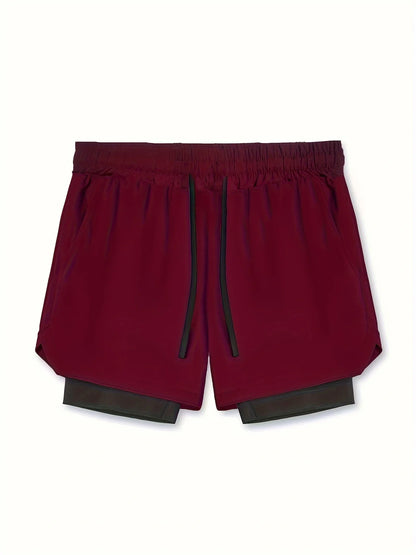 Sports shorts for men, double layered, quarter quick drying, elastic basketball, running training equipment, deep squat fitness,