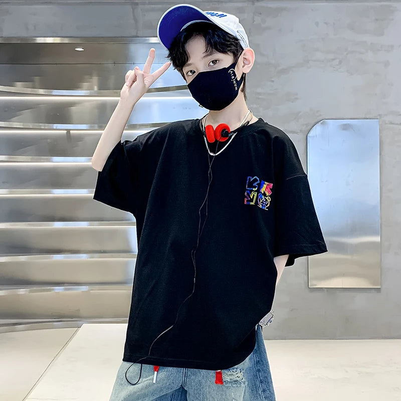 Kids Summer Clothes T-shirt for Boy Short Sleeve Cotton Tshirt Outfits Teenage Children Cartoon Print Clothing Age 5 To 14 Years