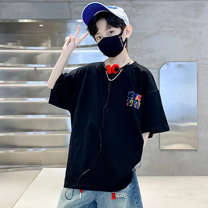 Kids Summer Clothes T-shirt for Boy Short Sleeve Cotton Tshirt Outfits Teenage Children Cartoon Print Clothing Age 5 To 14 Years