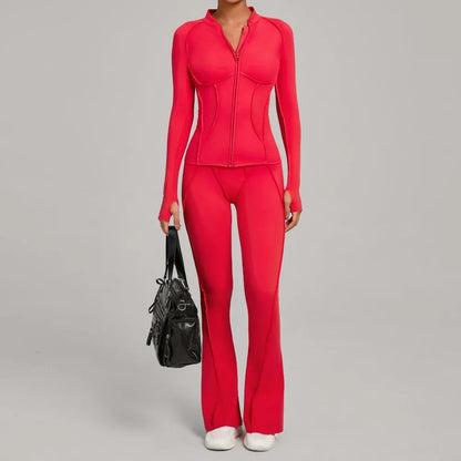 New Gym Yoga Outfit for Women Zipper Long Sleeve Fitness Suit Daily Casual Running Fitness Sportswear Two-Piece Sets Coat+Pants
