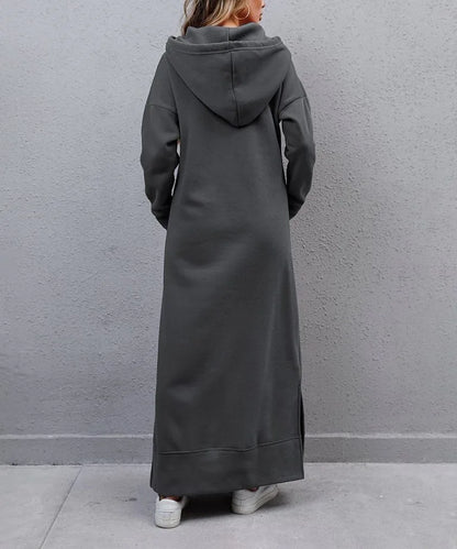 Hoodies Dress For Women Fashion 2025 Hem Lace-up Midi Robe Hooded Long Dress Autumn Winter Warm Casual Loose Sweatshirt Vestidos