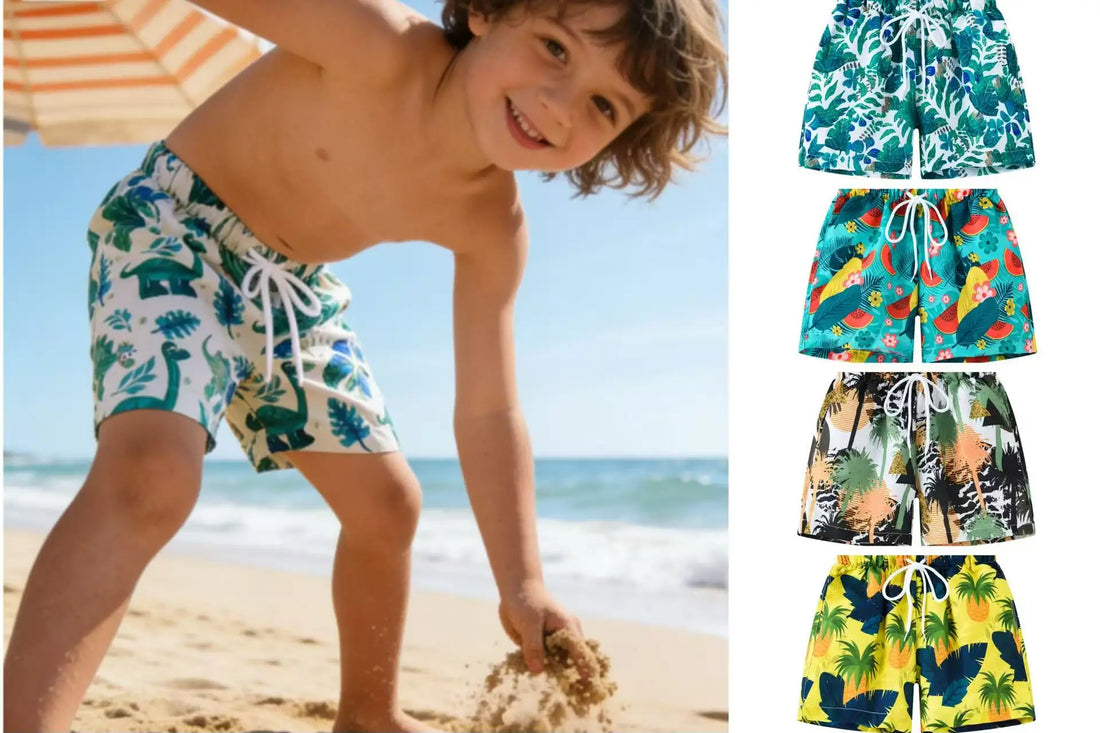 Summer beach vacation shorts for children aged 2-10, fashionable multi-color beach shorts for boys