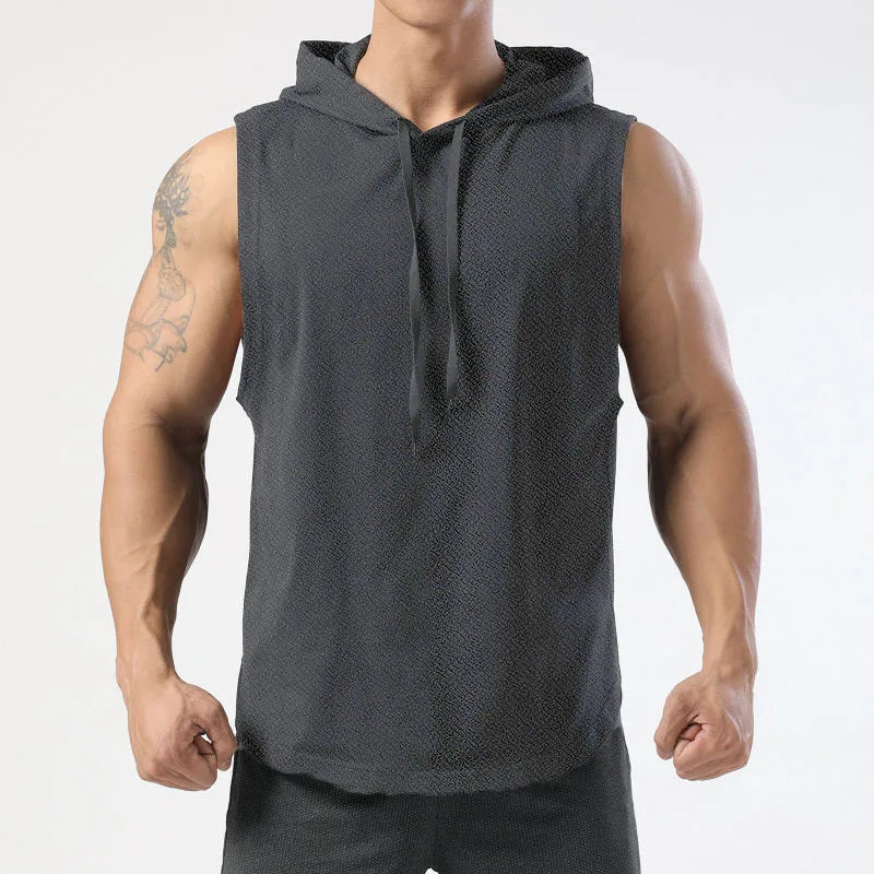 Mens Sleeveless Hooded Tank Tops Summer Gym Bodybuilding Fitness Sport Workout Singlet Solid Color Sports Vest