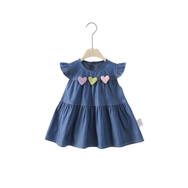 Kids Clothes Summer Girls Dress Denim Thin Sundress Sweet Sleeveless Heart Dresses Outdoor Children Clothing