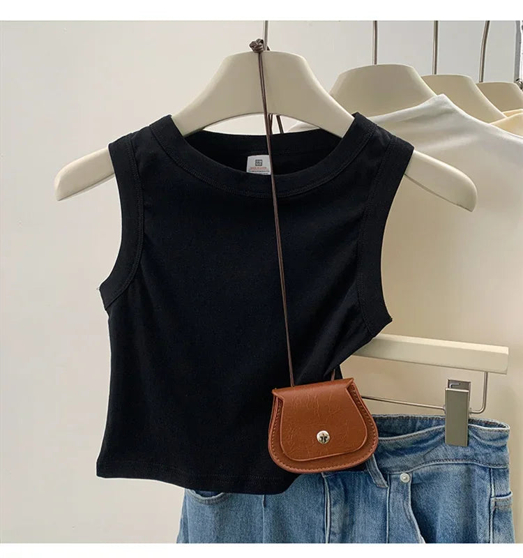 2026 Tank Top For Women Ribbed Down Sleeveless Blouse Solid Color Casual Women&