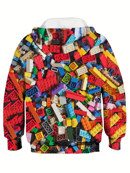 Kids Clothes Boy Hoodies Girl Clothes Long Sleeve Building Block Print Casual Kids Summer Autumn Clothes Top Children&