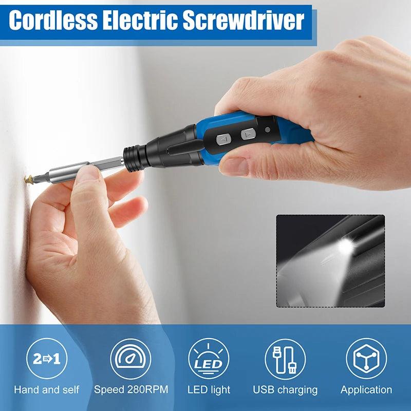 Electric Screwdriver 3.6V Mini Household Screwdriver Anti-Slip Handle Screwdrivers Straight Rod Rechargeable Driver Repair Tool
