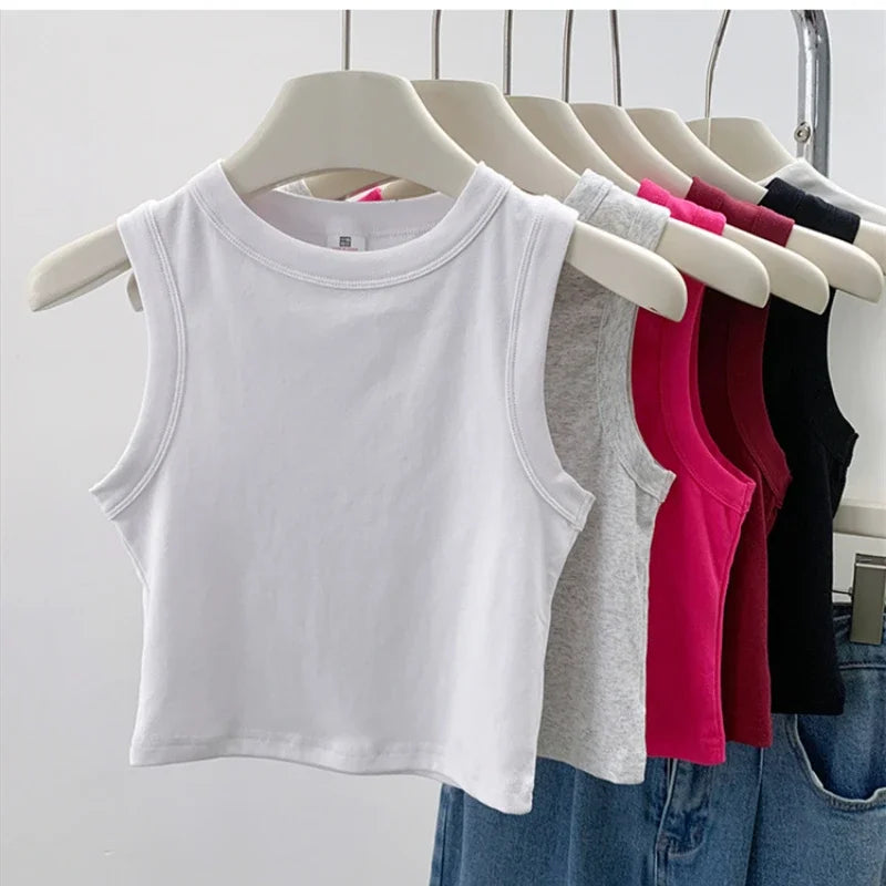 2026 Tank Top For Women Ribbed Down Sleeveless Blouse Solid Color Casual Women&