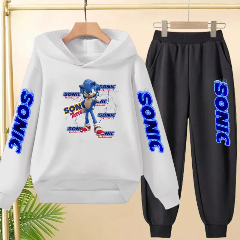Kids Long-sleeved Clothing Supersonic Jogging Blue Sweatshirt Top Coat+Pants Hoodie Boys Girls 3-12Yrs Clothes Casual Sports Set