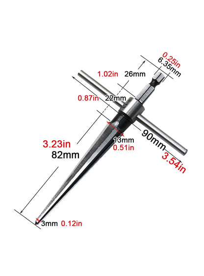 Woodwork Taper Reamer 3-13/5-16mm Wooden Board Electric Drill Hole Expanding Chamfer and Deburring Hexagonal Handle Cut Tool