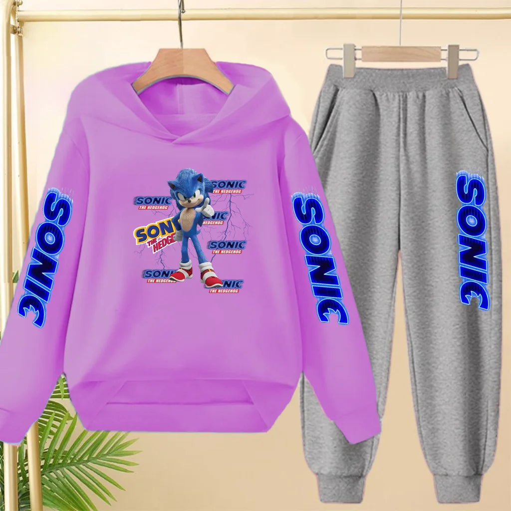 Kids Long-sleeved Clothing Supersonic Jogging Blue Sweatshirt Top Coat+Pants Hoodie Boys Girls 3-12Yrs Clothes Casual Sports Set