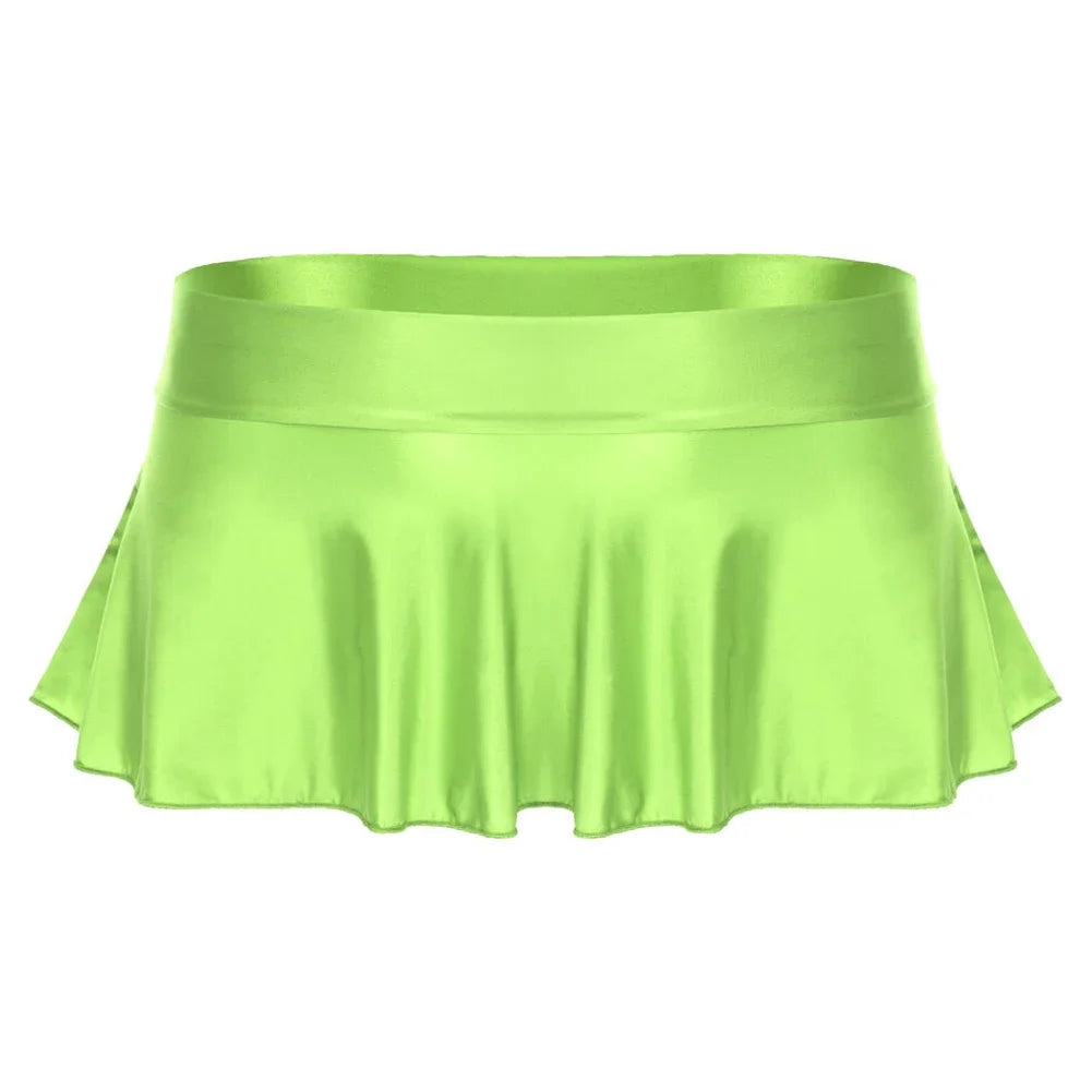 Sexy Womens Glossy Short Skirt Shiny Skater Dance Party Skirt  A-line Skirt 2023 Fashion Summer Women&