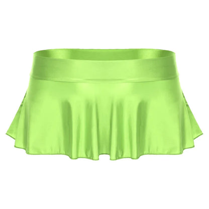 Sexy Womens Glossy Short Skirt Shiny Skater Dance Party Skirt  A-line Skirt 2023 Fashion Summer Women&