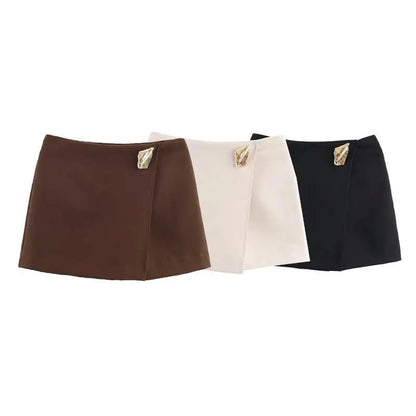 Asymmetrical Short Skirts for Women Spring Autumn Fashion Mini Solid Color Skirt Shorts American Daily Commute All-Match Skirts