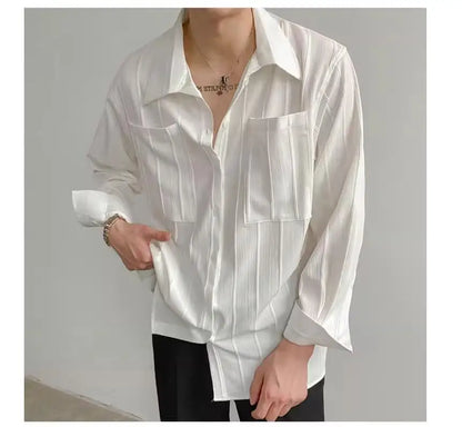 High-end Men Clothing Long Sleeve Business Social Shirts Fashion Drapped Solid All-match Blouse Non-ironing Dress Shirts for Men