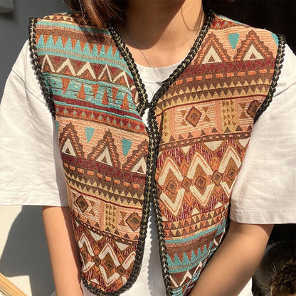 Vintage Floral Embroidery Printed Cardigan Vest Womens Elegant Sleeveless Tops Spring Summer Female Clothing Dropshipping