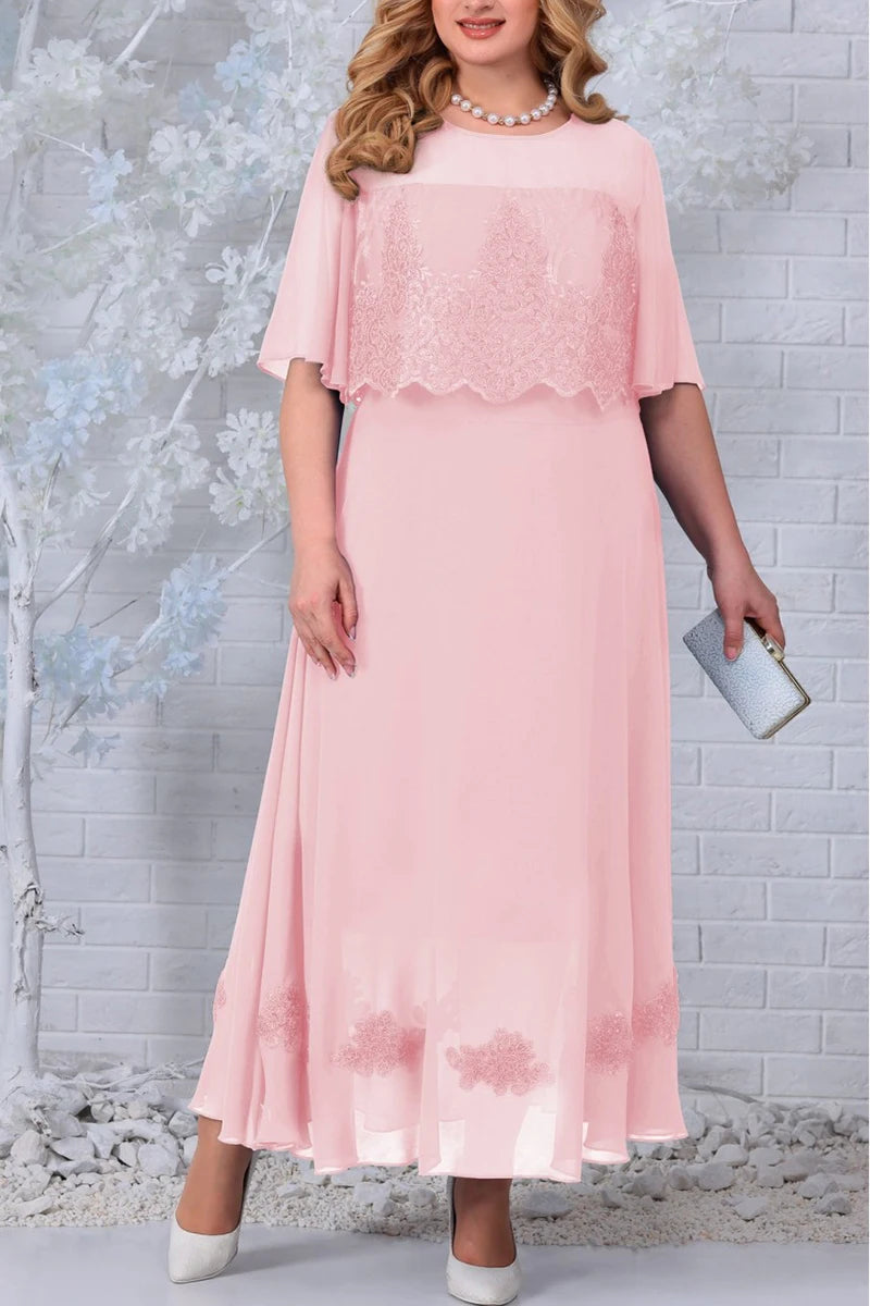 Plus Size Chiffon Half Sleeve Fake Two Pieces Maxi Dresses