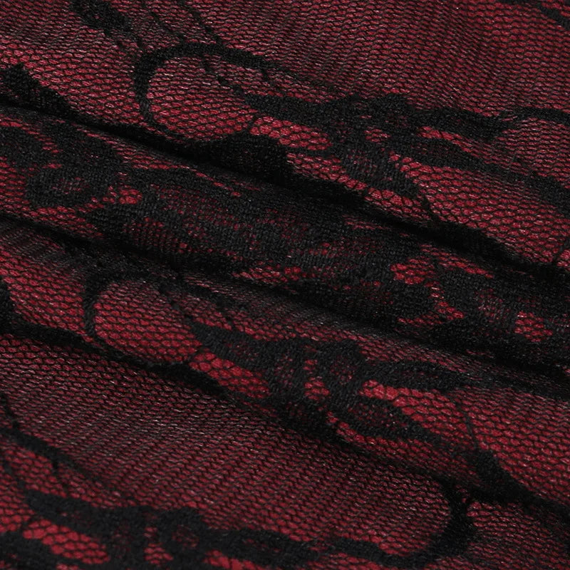 Tube Top Gothic Printed Lace Trim Sleeveless Metal Buttons Lace-up Corsets Tank Top Court Elegant Fairy Grunge Top
