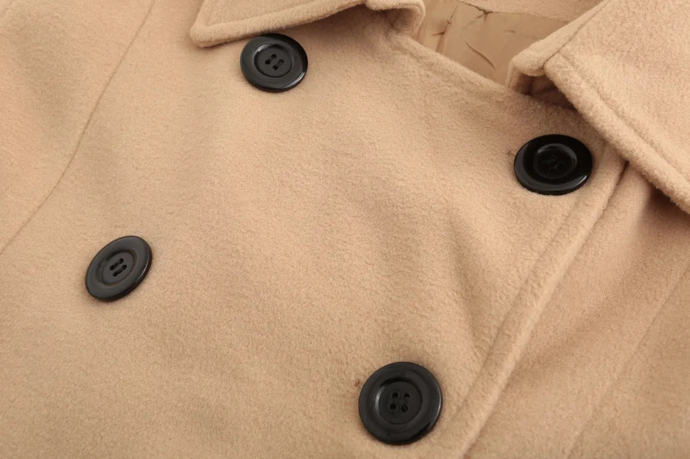 Women Fashion Autumn Winter New Wool Blend Warmth Loose Long Coat Jacket Double Breasted Elegant Slim Lady Windbreaker