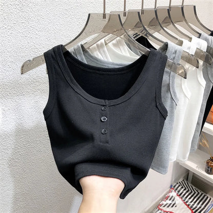 Tank Top for Women Ribbed Button Down Sleeveless Blouse Solid Color Casual Women&