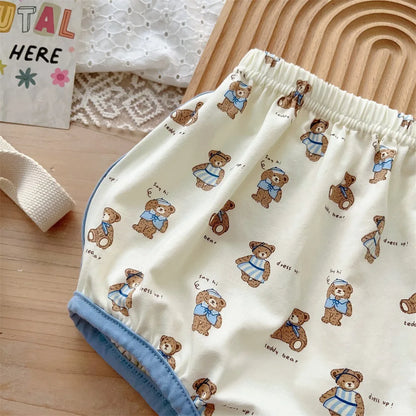 Kids Fashion: Short Sleeve Home Wear Set 2PCS , Thin Style with Cute Bear Prints, A Class Infant Clothing Set for Boys 3M-3Y