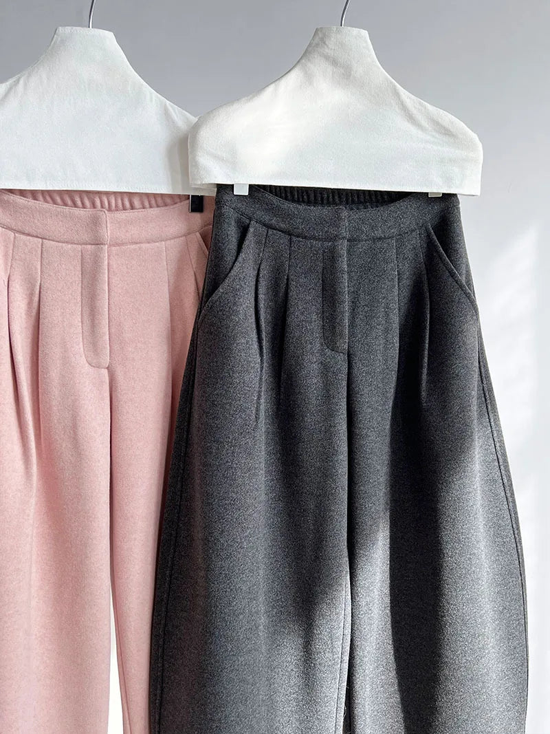 2025 Women Winter Autumn Thick Pants High Waist Wide Leg Warm Woolen Pants Fashion Clothes Vintage Pants Female Trousers