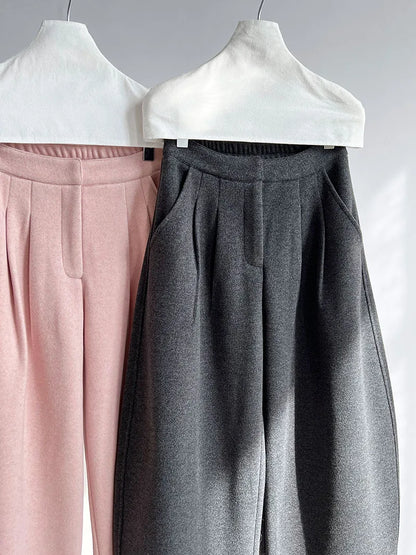 2025 Women Winter Autumn Thick Pants High Waist Wide Leg Warm Woolen Pants Fashion Clothes Vintage Pants Female Trousers