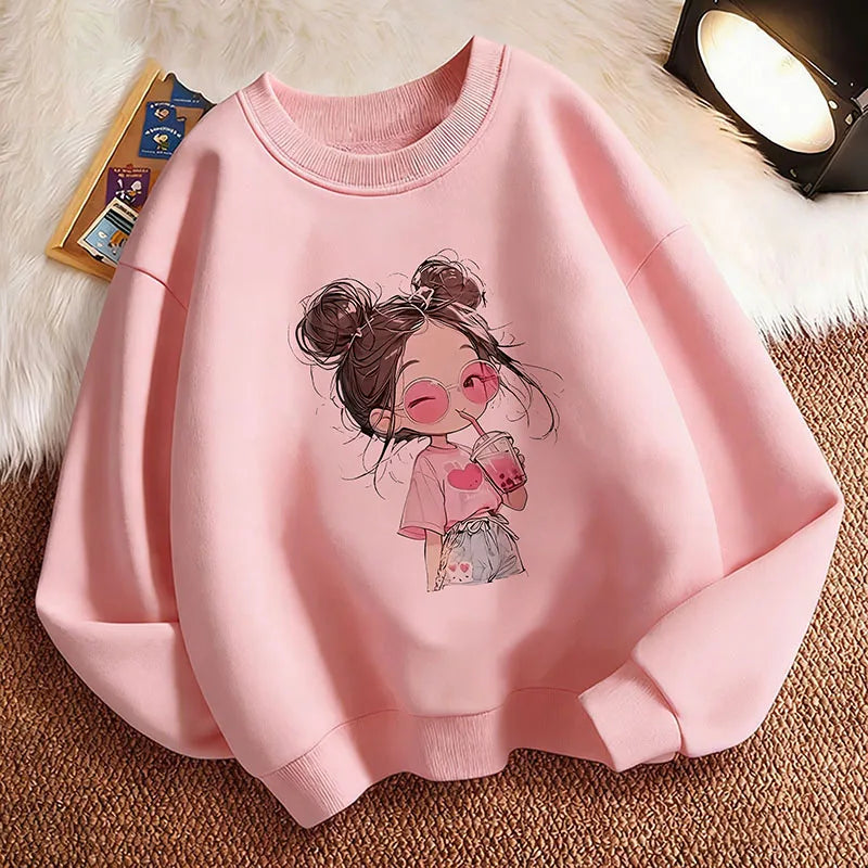 Hoodie Hip Hop Retro Girl Drink Juice Design Children&