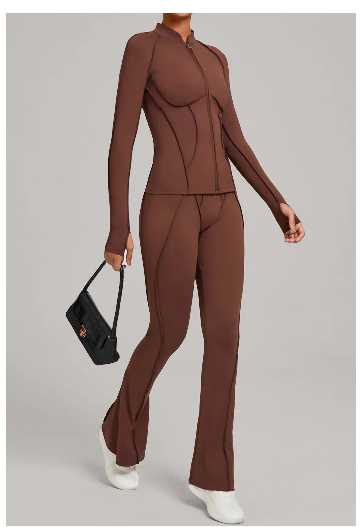 New Gym Yoga Outfit for Women Zipper Long Sleeve Fitness Suit Daily Casual Running Fitness Sportswear Two-Piece Sets Coat+Pants