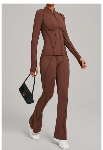 New Gym Yoga Outfit for Women Zipper Long Sleeve Fitness Suit Daily Casual Running Fitness Sportswear Two-Piece Sets Coat+Pants