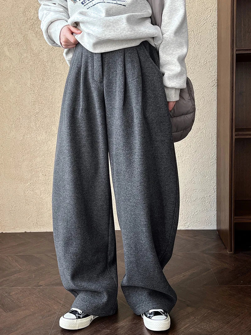 2025 Women Winter Autumn Thick Pants High Waist Wide Leg Warm Woolen Pants Fashion Clothes Vintage Pants Female Trousers