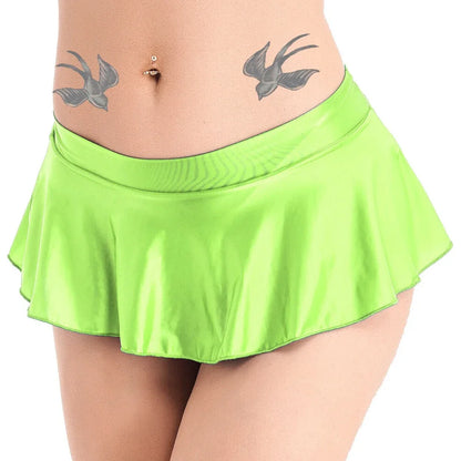Sexy Womens Glossy Short Skirt Shiny Skater Dance Party Skirt  A-line Skirt 2023 Fashion Summer Women&