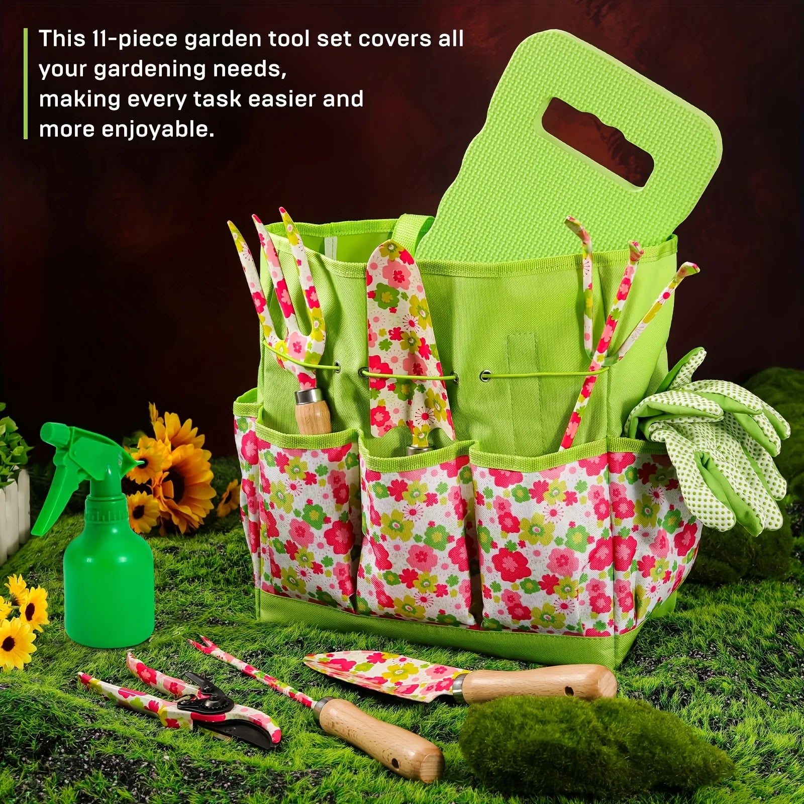 Gardening Tools 10PCS Heavy Duty Garden Hand Tools with Fashion Floral Organizer Handbag Rust-Proof Garden Tool Gifts for Women