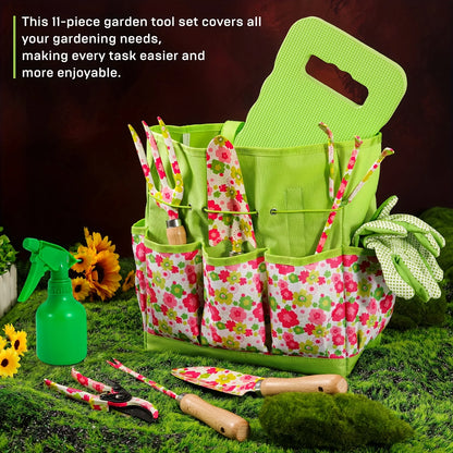 Gardening Tools 10PCS Heavy Duty Garden Hand Tools with Fashion Floral Organizer Handbag Rust-Proof Garden Tool Gifts for Women