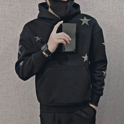Hoodies Graphic Sweatshirt for Men Black Hip Hop Male Clothes Loose Luxury Aesthetic Emo 90s Vintage Simple Winter S Warm Hooded