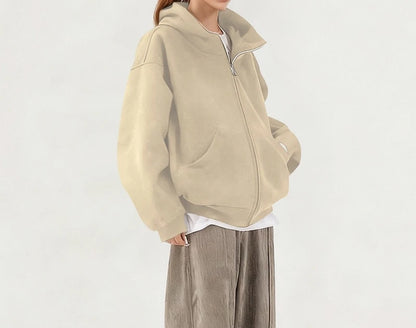 Hoodie  Outerwear  Hooded  Cardigan  Mid Length   Autumn and Winter Thick Loose Hoodie