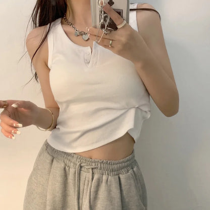 Tank Top for Women Ribbed Button Down Sleeveless Blouse Solid Color Casual Women&