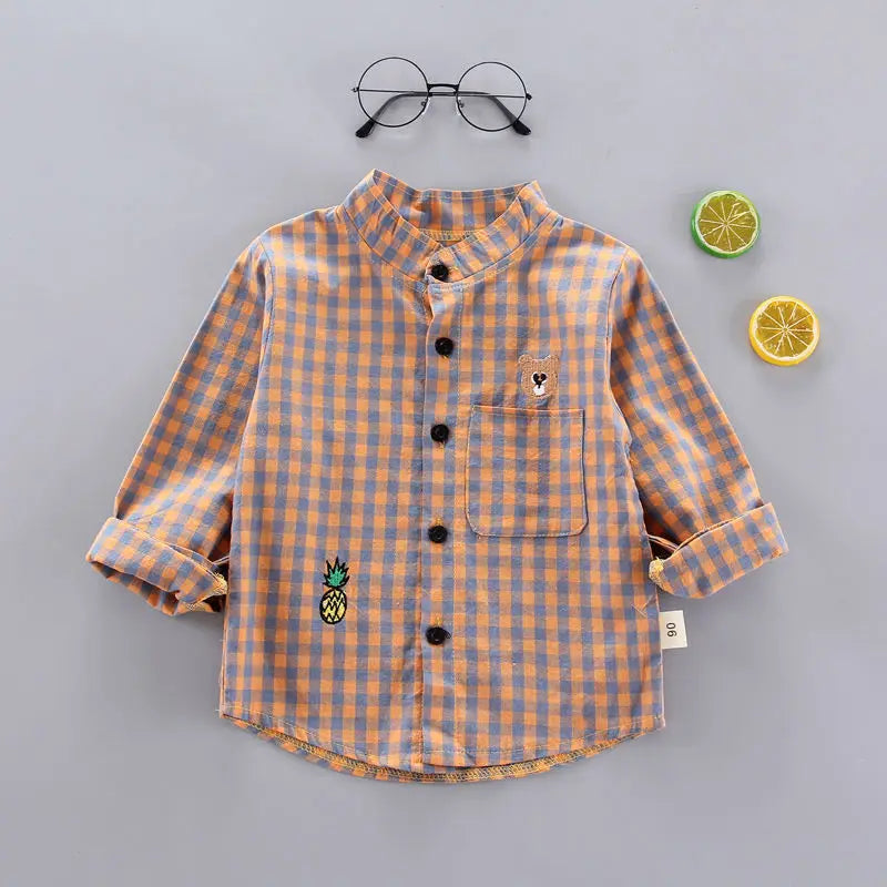 Kids Shirt Clothes Spring Thin Blouses Clothing Infant Boy Plaid Cotton Tops 1 2 3 4 Years Kids Long Sleeves Shirt