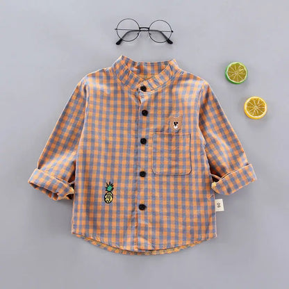 Kids Shirt Clothes Spring Thin Blouses Clothing Infant Boy Plaid Cotton Tops 1 2 3 4 Years Kids Long Sleeves Shirt