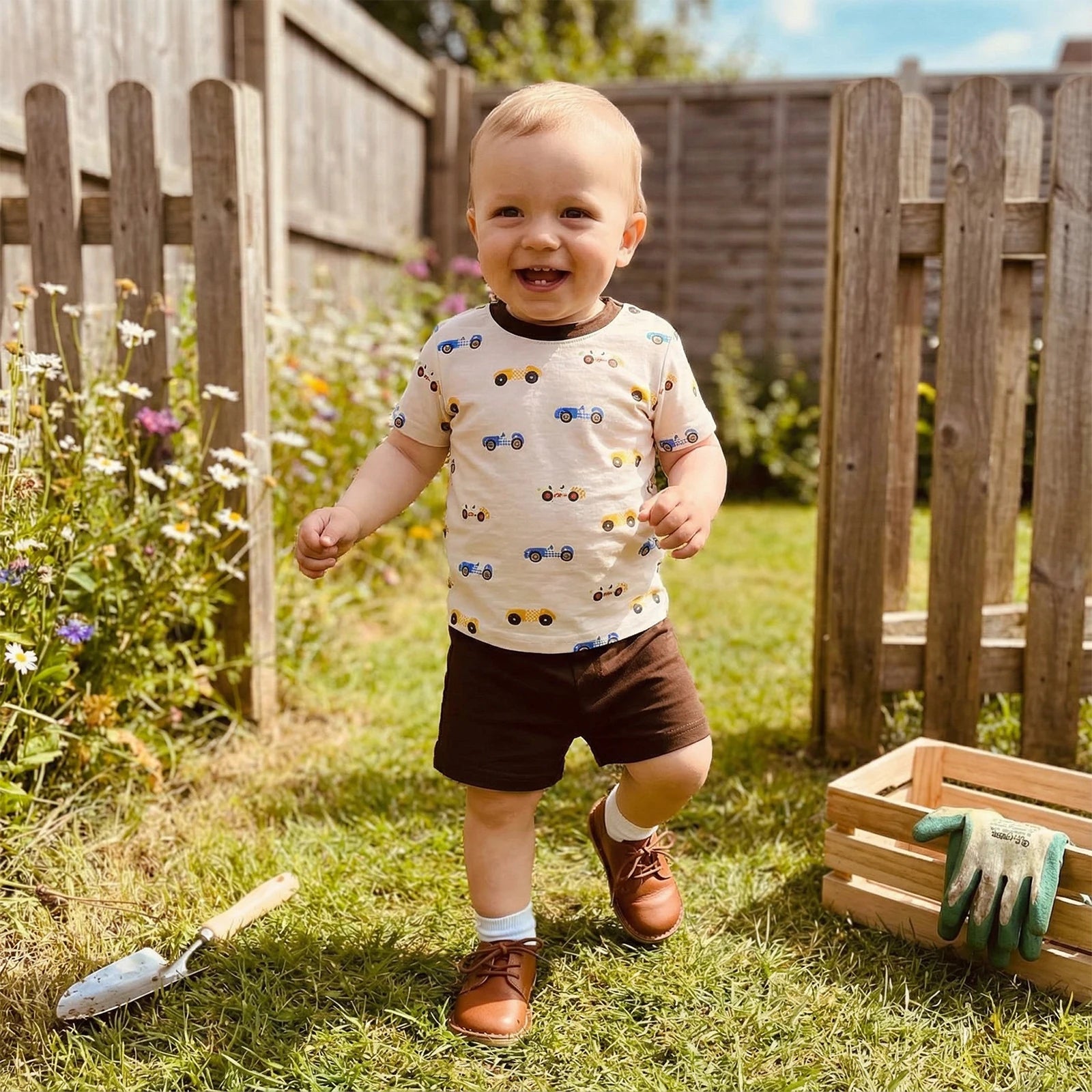Kids Boys Summer Clothing Sets Short Sleeve O Neck Race Car Print T-shirts Tops and Solid Color Shorts Casual Tracksuits