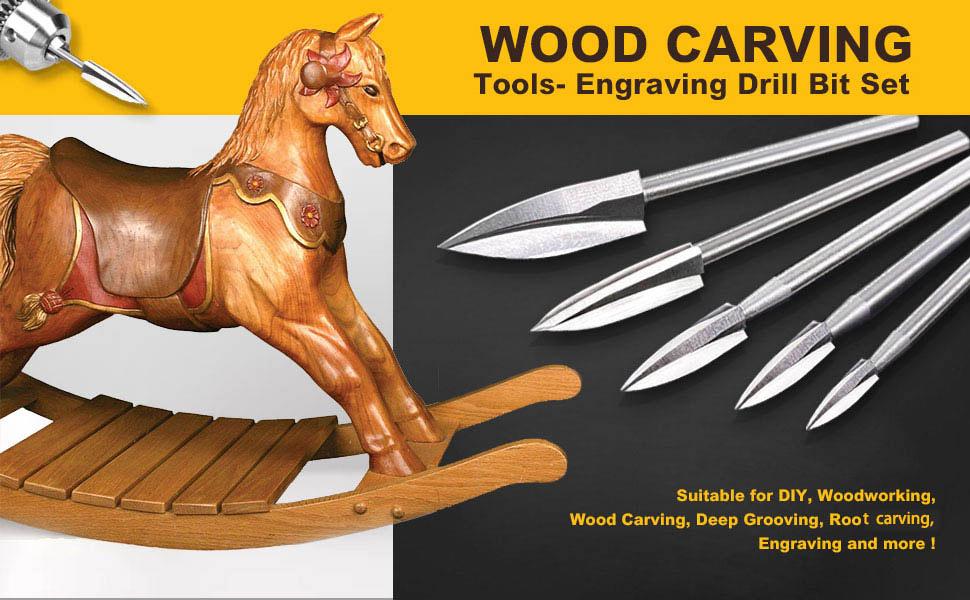 Wood Carving Drill Bits Set for Dremel Rotary Tool with 1/8” Shank for DIY Carving Drilling Micro Sculpture